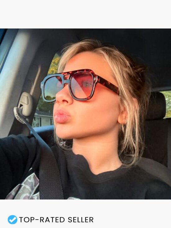 Retro Chunky Aviator Sunglasses Square Vintage Oversized Frame UV Protection main image 4